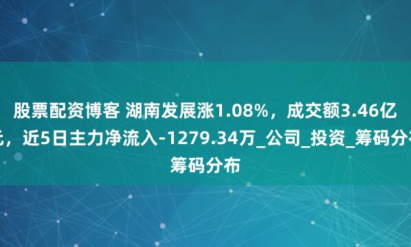 股票配资博客 湖南发展涨1.08%，成交额3.46亿元，近5日主力净流入-1279.34万_公司_投资_筹码分布