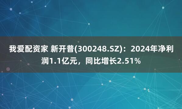 我爱配资家 新开普(300248.SZ)：2024年净利润1.1亿元，同比增长2.51%