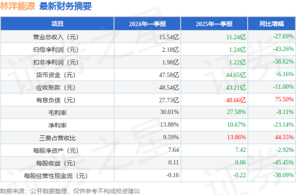 炒股配资评测网 林洋能源(601222)2025年一季报简析: 净利润减43.26%, 三费占比上升明显